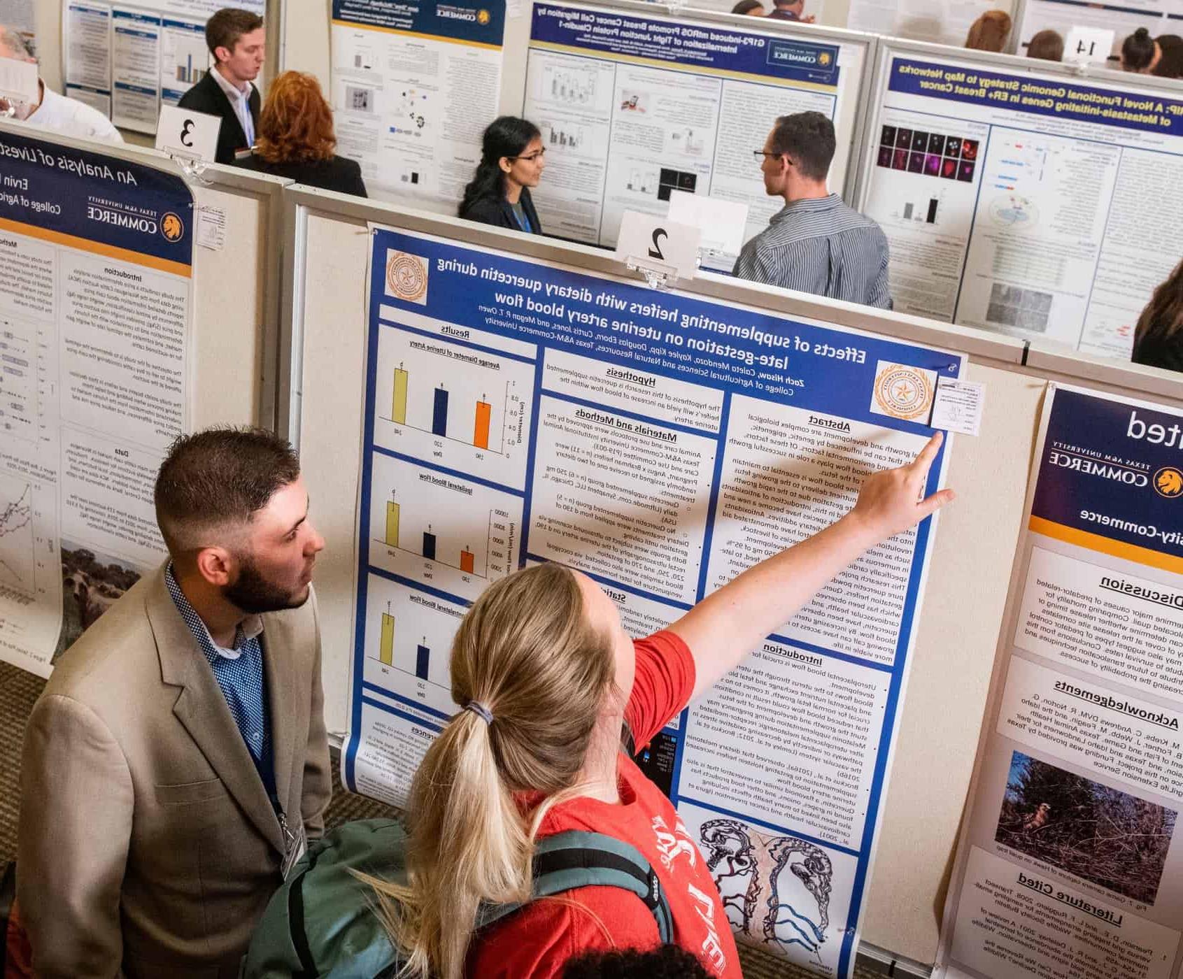 Students looking various research symposium postures